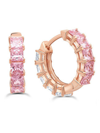 Crislu Duo Hoop Earrings with Pink and Clear Stones, 13 mm