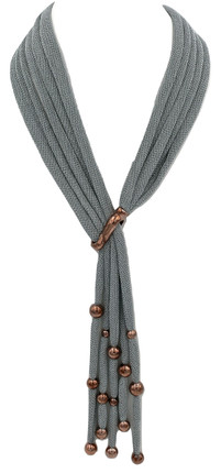 Adami & Martucci Silver Mesh 5-Strands Tie Necklace With Rose Gold Balls