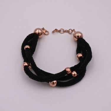 Adami & Martucci Black Mesh Bracelet with Small Rose Gold Metal Balls