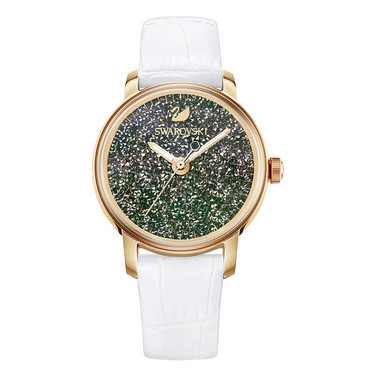 Swarovski Women's Crystalline Rose Gold Plated Watch with White Leather Strap