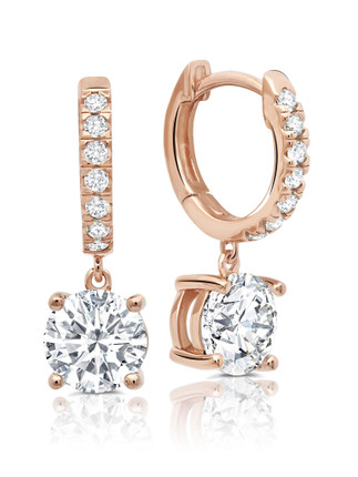 Crislu Small Solitaire CZ Huggie Drop Earrings in Rose Gold