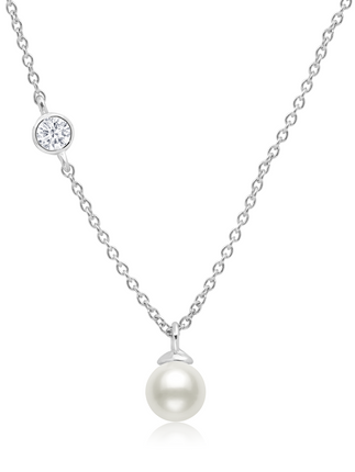 Crislu Bezel Set CZ and Freshwater Pearl Pendant in Platinum 