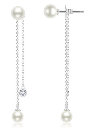 Crislu Freshwater Pearl and Bezel Set CZ Drop Chain Earrings