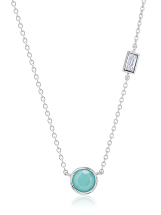 Crislu Turquoise and Baguette CZ Small Chain Necklace in Platinum