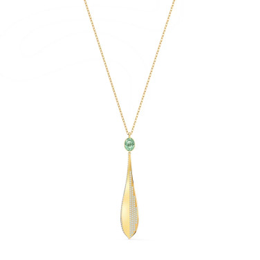 Swarovski Stunning Olive Long Pendant with Green Crystal in Gold Tone