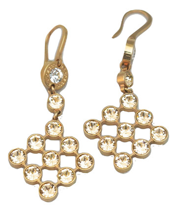Rose Gold Plated Champagne Crystal Net Earrings