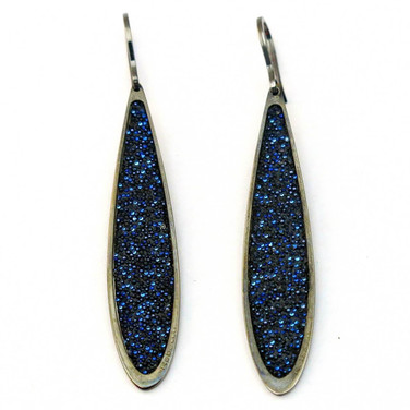 Black Rhodium Plated Hook Earrings with Blue Glam