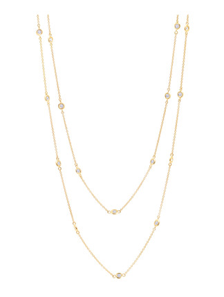 Crislu 2 mm Bezel Set CZ Long Necklace (48"), Yellow Gold