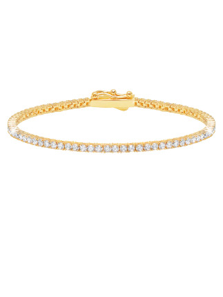Crislu Silver Tennis Bracelet in Yellow Gold (7 inches)
