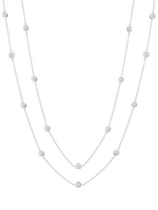 Crislu Bezel Set Long Necklace (20"), Platinum