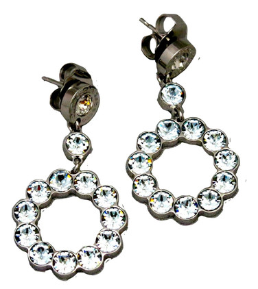 Circle Drop Earrings with Aqua Blue Stones