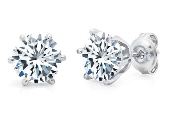 Crislu Solitaire Brilliant Cut 6-Prong Stud Earrings in Platinum