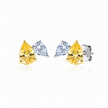 Crislu Canary and Clear Pear Shape Stud Earrings