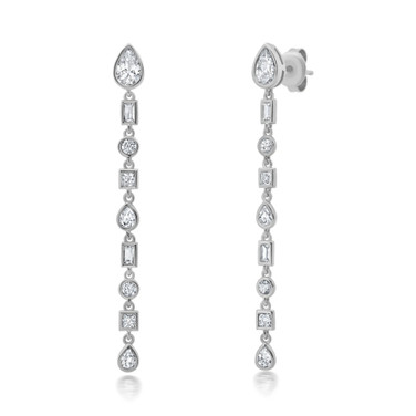 Crislu Multi-Shape Bezel Set CZ Linear Earrings in Platinum