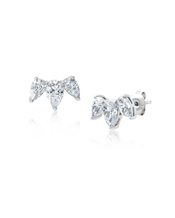 Crislu Three Pear-shape CZ Stud Earrings in Platinum