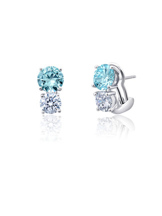  Crislu Aqua and Clear Brilliant Set Post Earrings