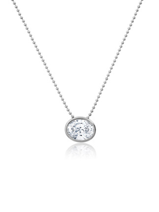 Crislu Oval Shape Bezel Set Pendant in Platinum