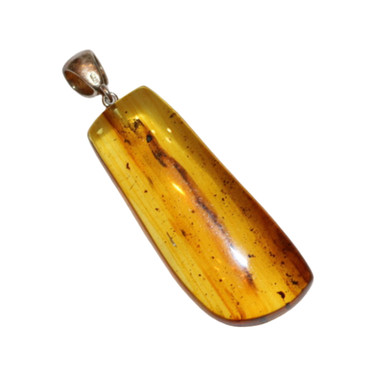 Baltic Amber Pendant-Honey Yellow Sterling Silver Long Drop with Natural Inclusions