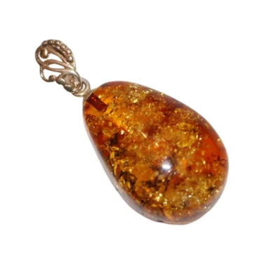 Baltic Amber Pendant - Cognac Teardrop Sterling Silver Natural Inclusions