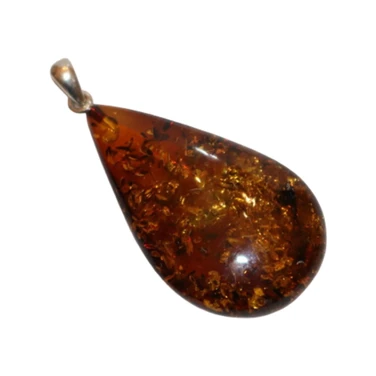Baltic Amber Pendant - Dark Cognac Teardrop Sterling Silver Natural Stone