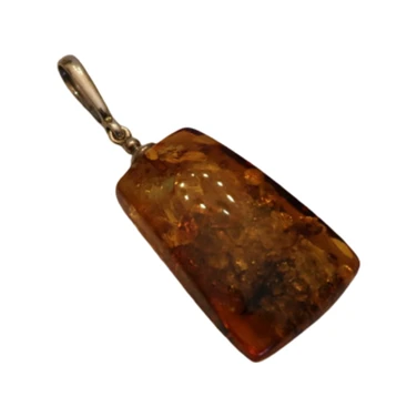 Baltic Amber Pendant - Cognac Rectangle Sterling Silver Unique Amber