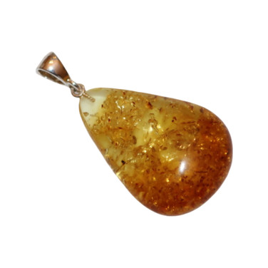 Baltic Amber Pendant - Warm Honey Teardrop Sterling Silver Natural Blend