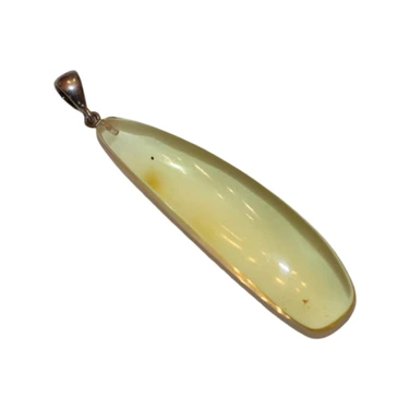 Baltic Amber Pendant - Light Lemon Long Drop Sterling Silver Minimalist