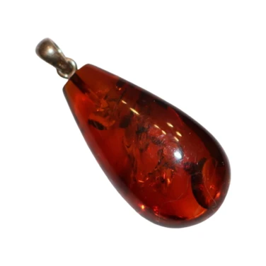 Baltic Amber Pendant - Bright Red Teardrop Clear Glossy