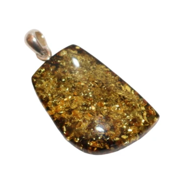 Baltic Amber Pendant - Green Gold Mosaic Rectangular Shape