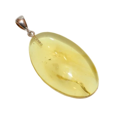 Baltic Amber Pendant - Light Yellow Oval Clear Minimal