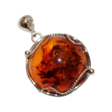 Baltic Amber Pendant -  Cognac Dome in Decorative Silver Setting