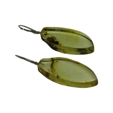 Baltic Amber Earrings - Olive Green Long Teardrop Minimal