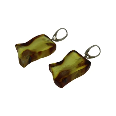Baltic Amber Earrings - Olive Green Chunky Geometric Statement