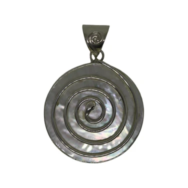 Spiral Round Mother of Pearl Statement Necklace in Sterling Silver