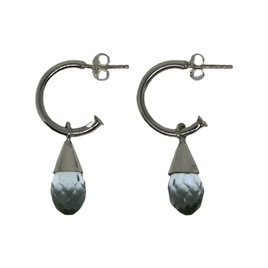 Faceted Crystal Drop Hoop Earrings in Sterling Silver 