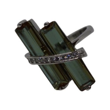 Zultanite Color Change Double Bar Ring in Silver with Marcasite Stones