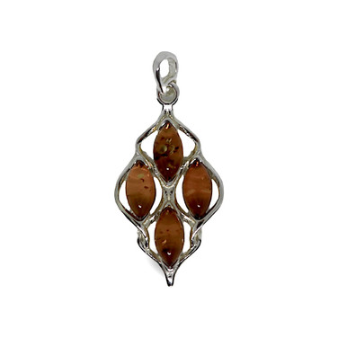 Baltic Amber Pendant - Brown Amber Marquise Cluster Design in Sterling Silver