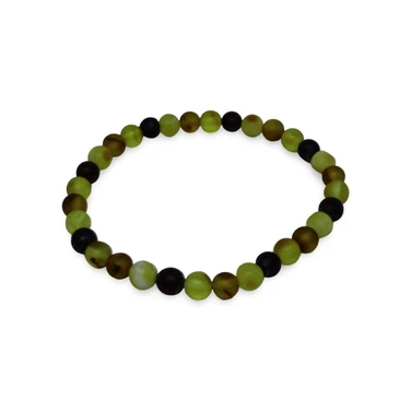 Baltic Amber Elastic Stretch Bracelet with Matte Green and Dark Mixed Beads 