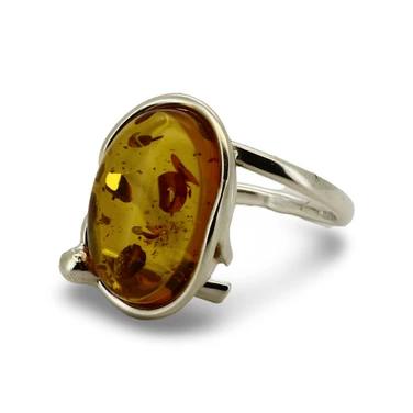 Baltic Amber -  Large Oval Cognac Amber Modern Statement Ring