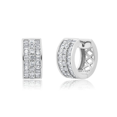 Crislu Baguette and Brilliant Cut Hoop Earrings in Platinum Plating
