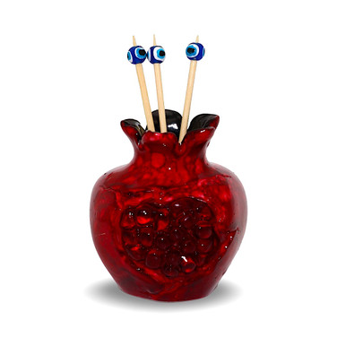Pomegranate Toothpick Holder Vase with Evil Eye Picks