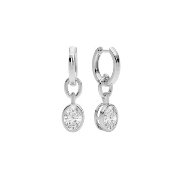 Crislu Oval Bezel Drop Hoop Earrings in Platinum Plating