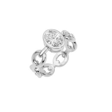 Crislu Oval Bezel Set  Link Ring in Platinum Plating