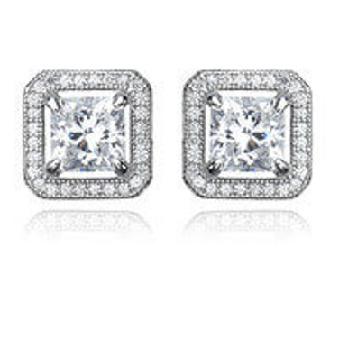 Crislu Micro Pave Square Stud Earrings