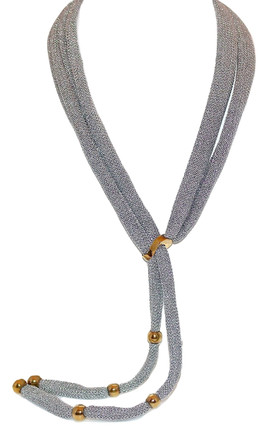 Adami & Martucci Silver Mesh Tie Necklace with Gold Beads