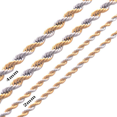 Men's Stainless Steel and Gold Plated Twisted Rope Chain/Necklace (4mm-20")