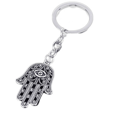 Hamsa Hand of God Keychain, silver-tone