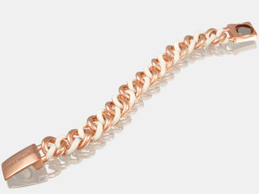 Adami and Martucci Link Chain Bracelet with White Leather, Rose Gold 