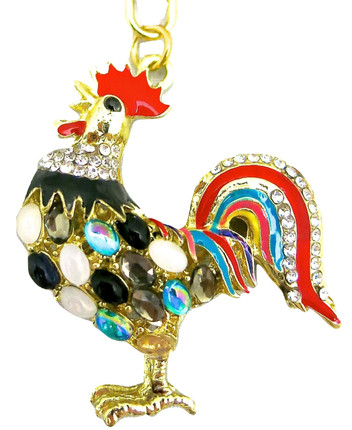 Rooster Keychain with Multicolor Crystals