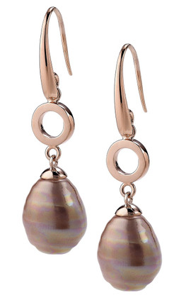 Aubergine Barrel  Small Pearl and Rose Gold Plated  Hook Earrings with Round Link